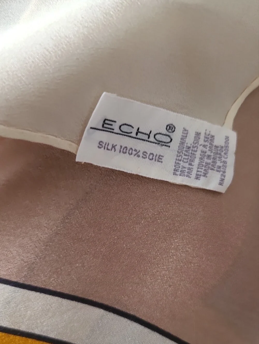 Echo Women's Silk Scarf in Cream, Tan and Black Accent